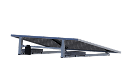 Portable solar panel array mounted on an angled, metallic A-frame structure against a black background.