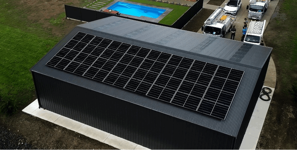 Black roof warehouse with Solar Panels