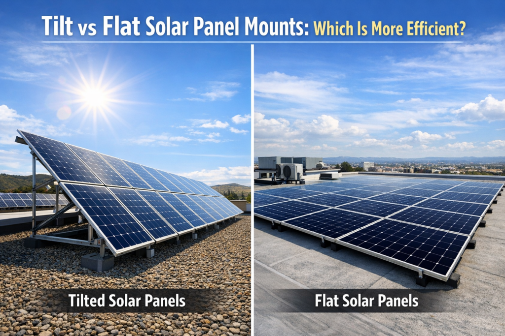 Side by side comparison between tilt solar panel mounts and flat solar panel mounts.