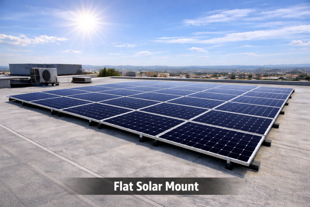 Flat solar panel mount at the top of a flat roof