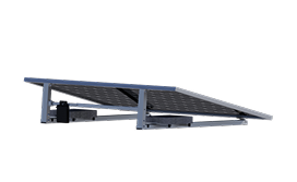 Portable solar panel array mounted on an angled, metallic A-frame structure against a black background.