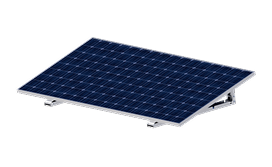 A solar panel rests on an angled silver mounting stand, presented against a black background.